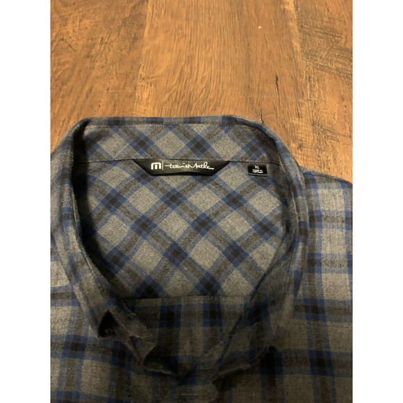 Travis Mathew Time of Your Life Plaid Button-Up Shirt Extra Large XL Blue Grey - Picture 2 of 3